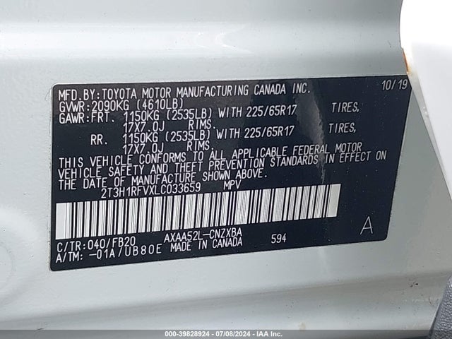 Toyota RAV4 LE 2020 2T3H1RFVXLC033659 Image 9