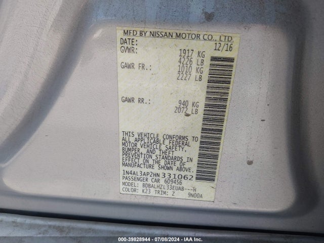 Nissan Altima 2.5 Sr 2017 1N4AL3AP2HN331062 Image 9
