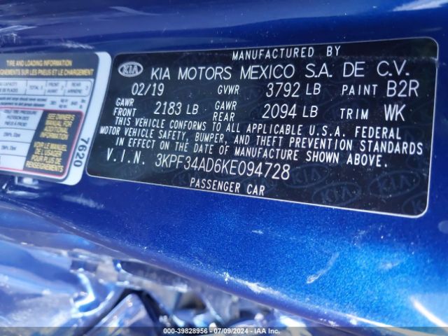 3KPF34AD6KE094728 KIA FORTE S