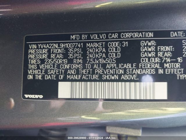 YV4A22NL9H1007741 Volvo V90 Cross Country T6