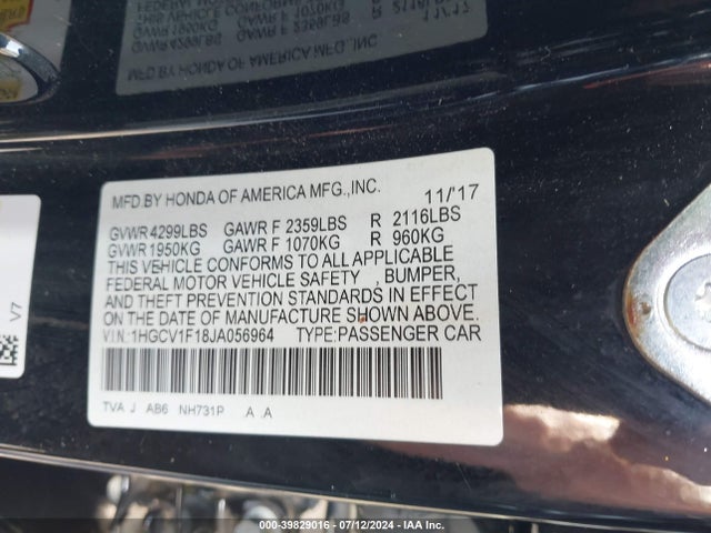 Honda ACCORD LX 2018 1HGCV1F18JA056964 Image 9