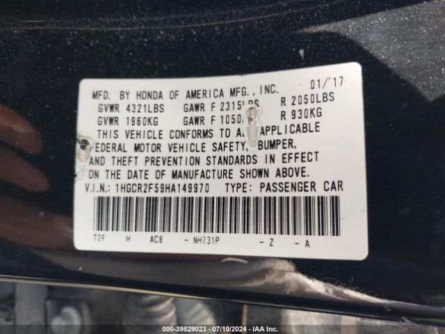 1HGCR2F59HA149970 Honda Accord Sport