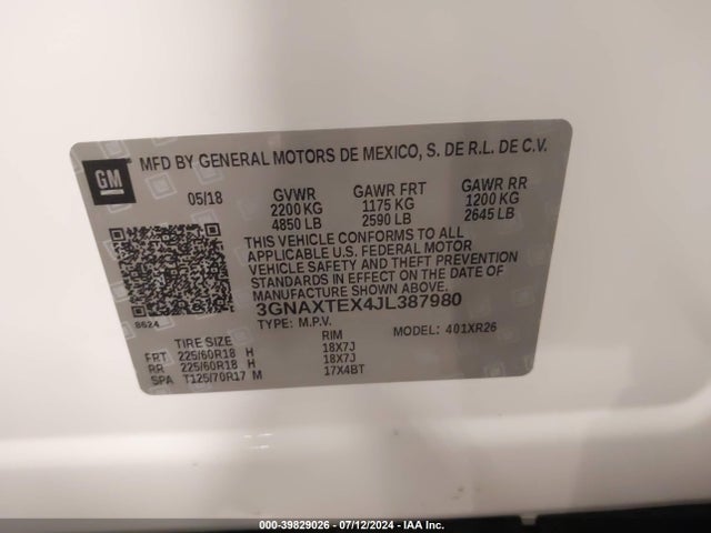 Chevrolet EQUINOX LT 2018 3GNAXTEX4JL387980 Image 9