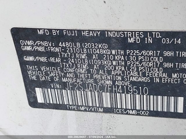 JF2SJADC7FH419510 Subaru Forester 2.5i Premium