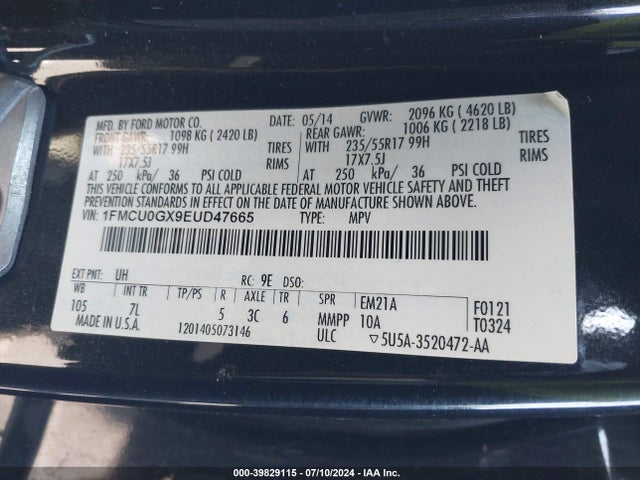 1FMCU0GX9EUD47665 Ford Escape