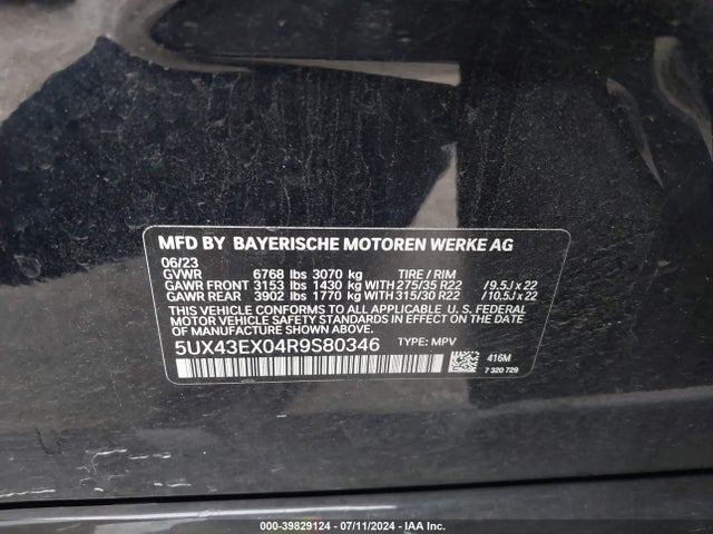 BMW X6 M60i 2024 5UX43EX04R9S80346 Image 9
