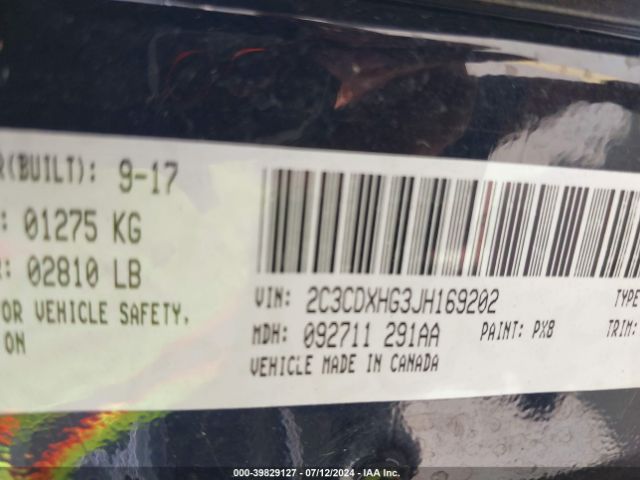 2C3CDXHG3JH169202 Dodge Charger Sxt Plus Rwd