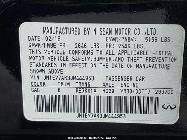 JN1EV7AR3JM444953 Infiniti Q50 3.0t Luxe