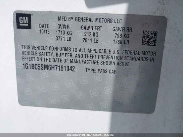 1G1BC5SM6H7161042 Chevrolet Cruze Ls Auto