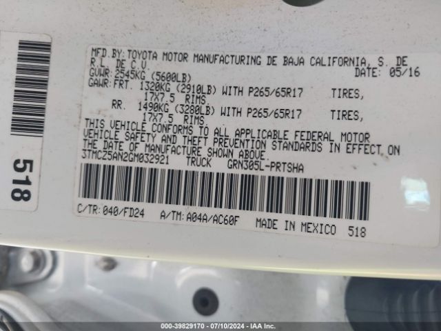 3TMCZ5AN2GM032921 Toyota Tacoma Trd Sport