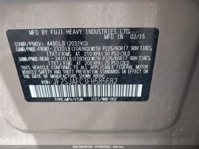 JF2SJAFC3FH585682 Subaru Forester 2.5i Premium