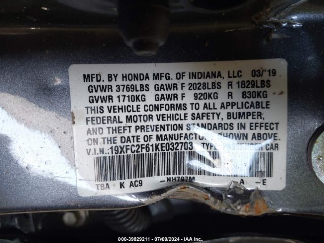 19XFC2F61KE032703 Honda Civic Lx