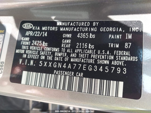 KIA OPTIMA EX 2014 5XXGN4A77EG345793 Image 9