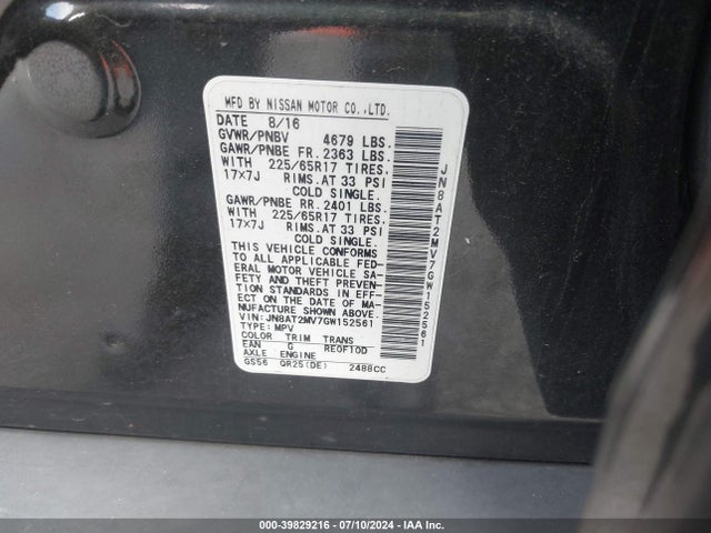 Nissan ROGUE SV 2016 JN8AT2MV7GW152561 Image 9