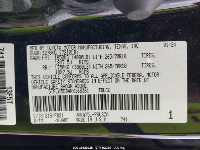 5TFLA5DB4RX168361 Toyota Tundra Sr5