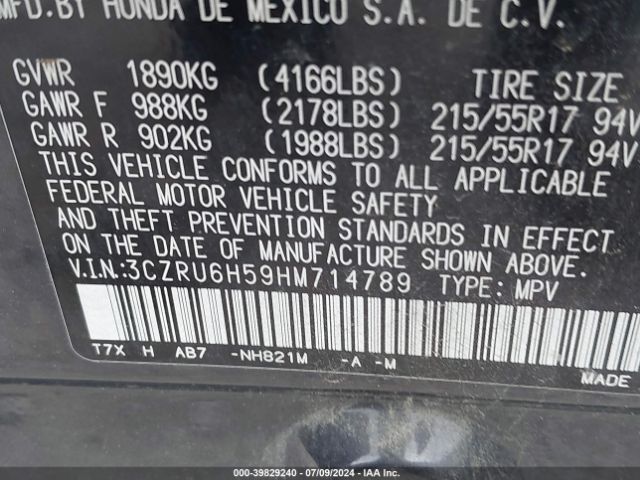 3CZRU6H59HM714789 Honda HR-V EX