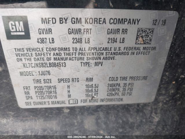 KL7CJNSB2LB084513 Chevrolet Trax Awd Ls