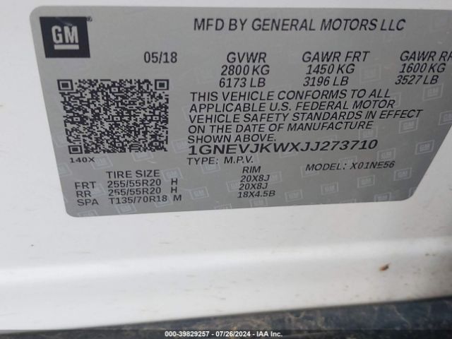1GNEVJKWXJJ273710 Chevrolet Traverse Premier