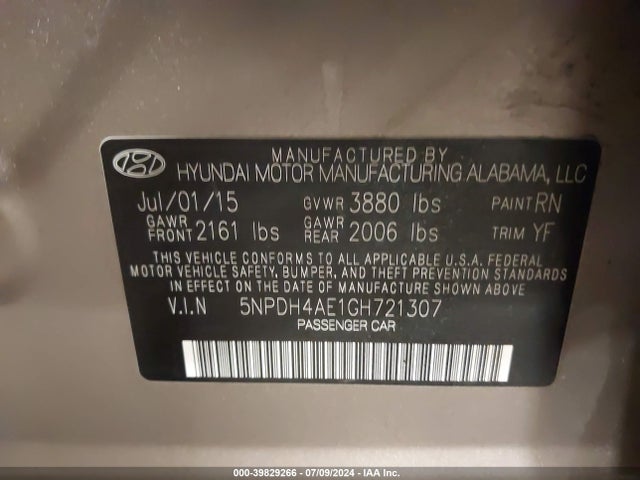 Hyundai ELANTRA SE 2016 5NPDH4AE1GH721307 Image 9