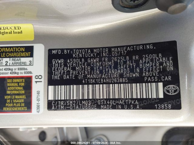 4T1BK1EB4HU263885 Toyota AVALON LIMITED