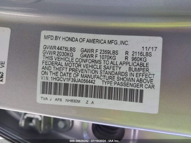1HGCV1F39JA056442 Honda Accord Sport