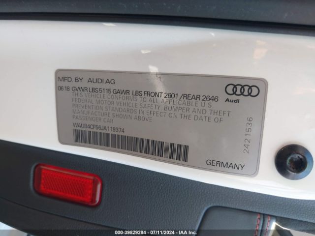 WAUB4CF56JA119374 Audi S5 3.0t Premium Plus