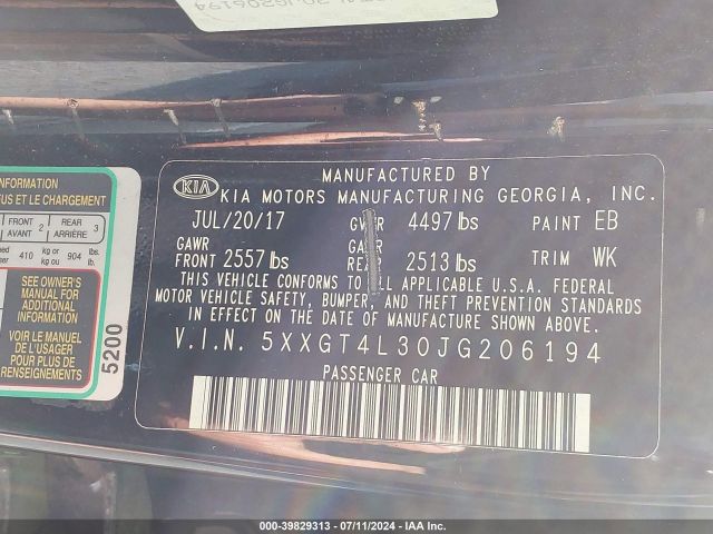 5XXGT4L30JG206194 KIA Optima S