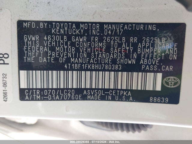 Toyota CAMRY XSE 2017 4T1BF1FK8HU780383 Image 9