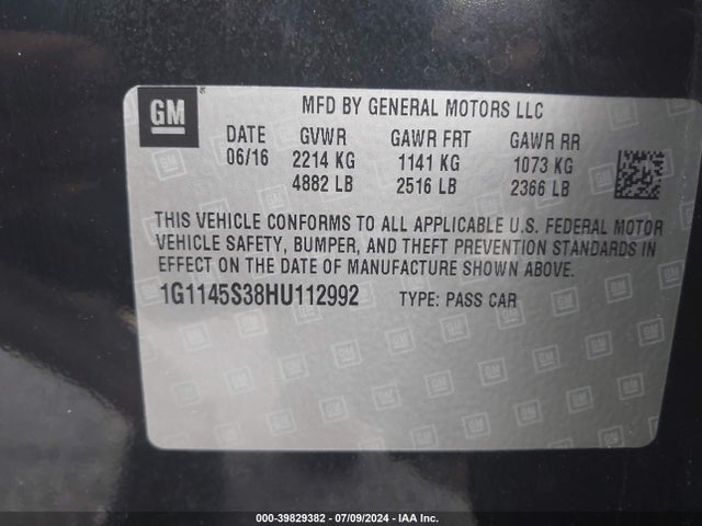 Chevrolet IMPALA 2LZ 2017 1G1145S38HU112992 Image 9