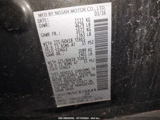 5N1AT2MV3GC826648 Nissan Rogue Sl