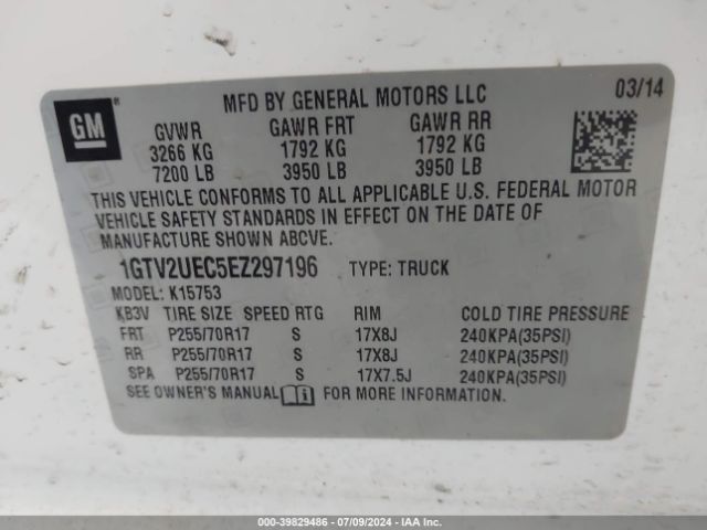 1GTV2UEC5EZ297196 GMC Sierra 1500 Sle