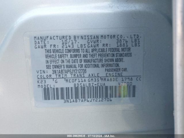 3N1AB7AP6JY212706 Nissan SENTRA S