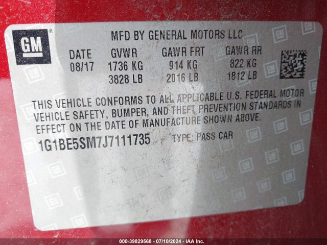 Chevrolet Cruze Lt Auto 2018 1G1BE5SM7J7111735 Image 9