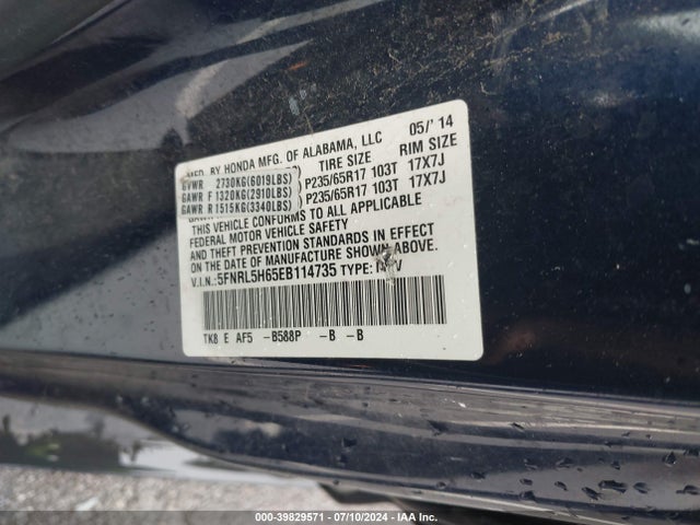 Honda Odyssey Ex-l 2014 5FNRL5H65EB114735 Image 9