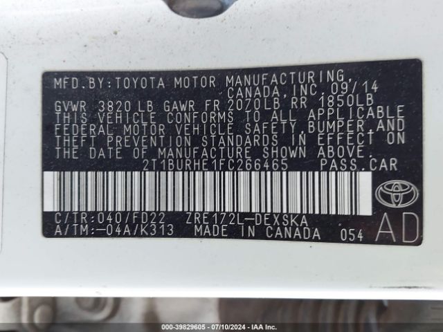 2T1BURHE1FC266465 Toyota Corolla S Plus