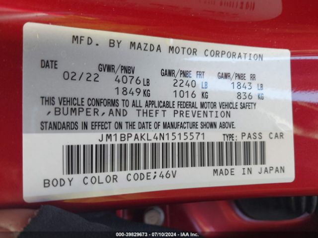 JM1BPAKL4N1515571 Mazda Mazda3 Select