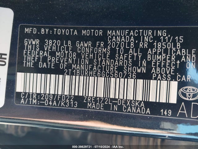 Toyota Corolla S Plus 2016 2T1BURHE6GC560736 Image 9