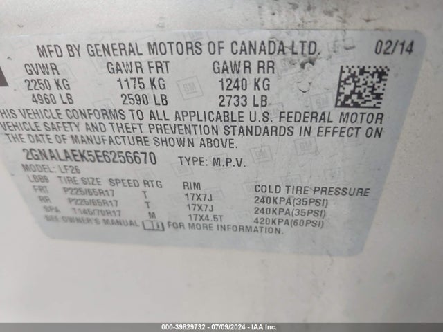Chevrolet EQUINOX LS 2014 2GNALAEK5E6256670 Image 9