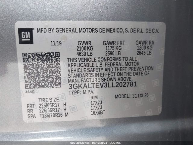 3GKALTEV3LL202781 GMC Terrain Awd Sle