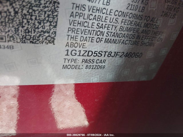 Chevrolet MALIBU LT 2018 1G1ZD5ST8JF246060 Image 9