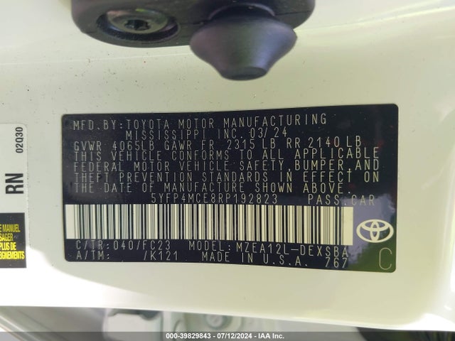 Toyota COROLLA SE 2024 5YFP4MCE8RP192823 Image 9