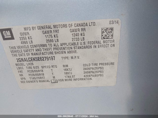 Chevrolet Equinox 2lt 2014 2GNALCEK5E6279197 Image 9