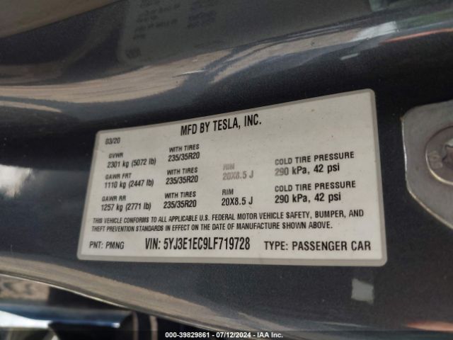5YJ3E1EC9LF719728 Tesla Model 3 Performance Dual Motor All-wheel Drive
