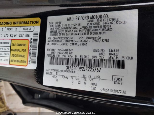 2018 FORD FUSION 3FA6P0D92JR225767 Photo 8