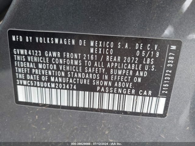 3VWC57BU0KM203474 Volkswagen Jetta 1.4t R-line/1.4t S/1.4t Se