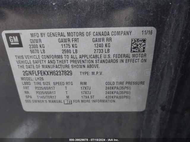 2GNFLFEKXH6237829 Chevrolet EQUINOX LT