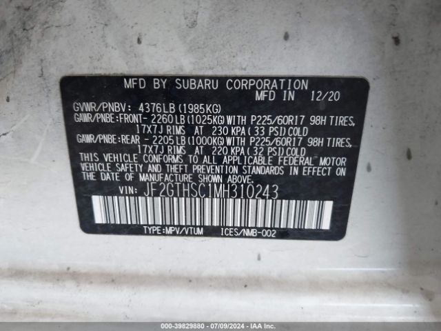 JF2GTHSC1MH310243 Subaru Crosstrek Sport