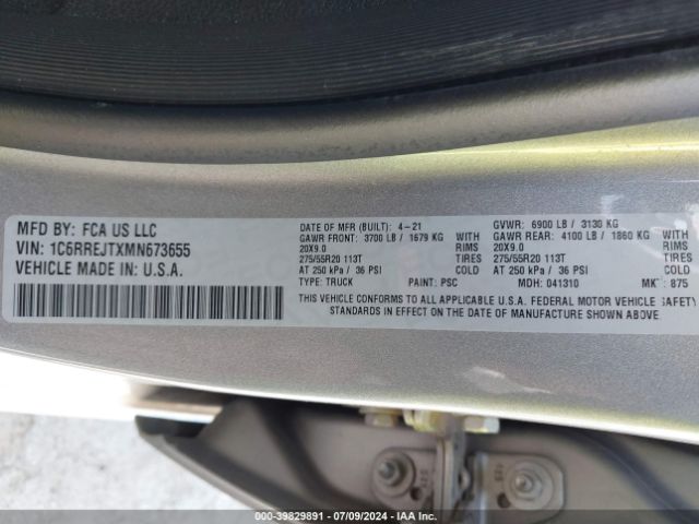 1C6RREJTXMN673655 RAM 1500 Laramie  4x2 5'7 Box
