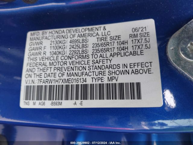 7FARW1H7XME016134 Honda Cr-v 2wd Special Edition
