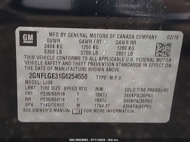 2GNFLGE31G6254550 Chevrolet Equinox Ltz